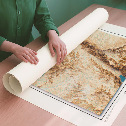 Palestine satellite shaded relief elevation map printed on fine art paper rolled poster ready for shipping