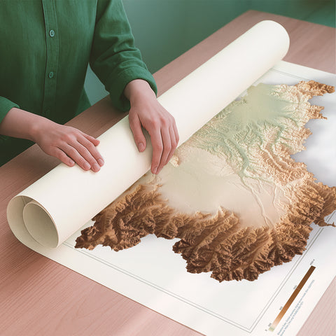 Piedmont (Italy) geo shaded relief elevation map printed on fine art paper rolled poster ready for shipping