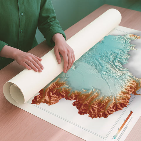 Piedmont (Italy) spectral shaded relief elevation map printed on fine art paper rolled poster ready for shipping