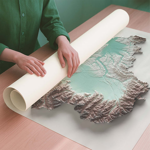 Piedmont (Italy) petrol shaded relief elevation map printed on fine art paper rolled poster ready for shipping