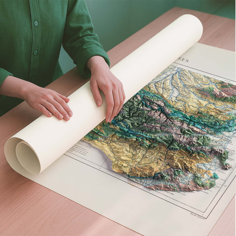 Pyrenees 1891 geological restored antique shaded relief map print on fine art paper rolled poster ready for shipping