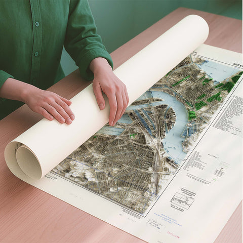 Rotterdam (The Netherlands) 1944 city restored antique shaded relief map print on fine art paper rolled poster ready for shipping