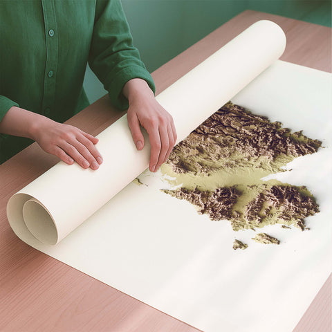 Sardinia (Italy) geo shaded relief elevation map printed on fine art paper rolled poster ready for shipping