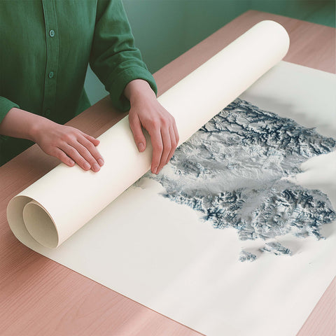 Sardinia (Italy) white shaded relief elevation map printed on fine art paper rolled poster ready for shipping