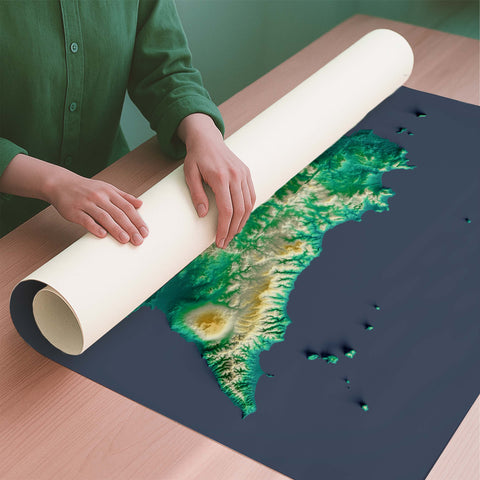 Sicily (Italy) viridis shaded relief elevation map printed on fine art paper rolled poster ready for shipping