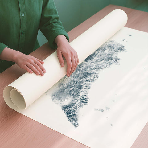 Sicily (Italy) white shaded relief elevation map printed on fine art paper rolled poster ready for shipping
