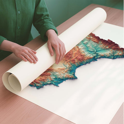 Spain continental spectral shaded relief elevation map printed on fine art paper rolled poster ready for shipping