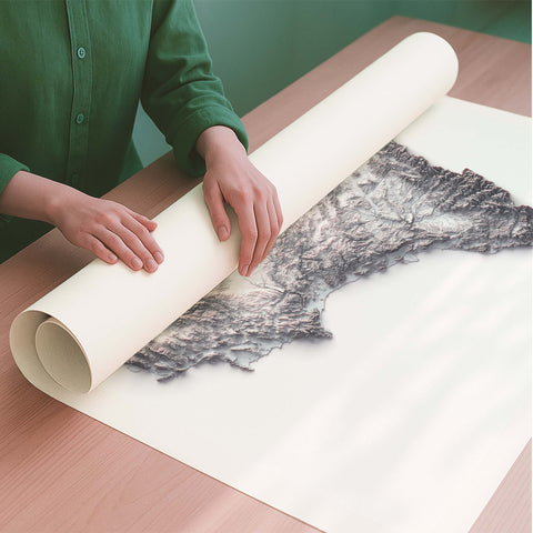 Spain continental white shaded relief elevation map printed on fine art paper rolled poster ready for shipping