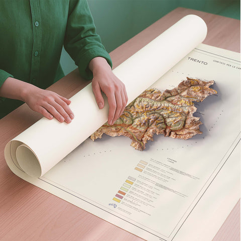 Trentino (Italy) 1965 soil restored antique shaded relief map print on fine art paper rolled poster ready for shipping