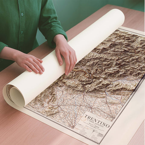 Trentino (Italy) 1916 topographic restored antique shaded relief map print on fine art paper rolled poster ready for shipping