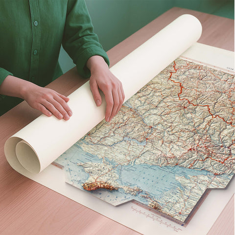 Ukraine 1967 topographic restored antique shaded relief map print on fine art paper rolled poster ready for shipping