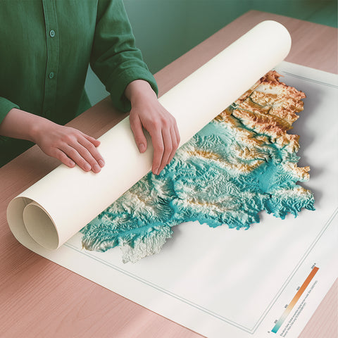 Umbria (Italy) spectral shaded relief elevation map printed on fine art paper rolled poster ready for shipping