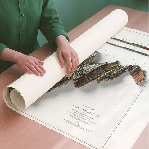 West Virginia (USA) 1932 geological restored antique shaded relief map print on fine art paper rolled poster ready for shipping