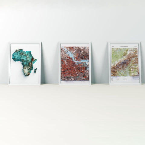 Discover our exclusive promotion at VizCart: buy two of our captivating shaded relief maps  with 3D effect and get a print for free! Our carefully crafted maps are perfect for decorating your home or office. Take advantage of the offer now: pay for 2, get 3!