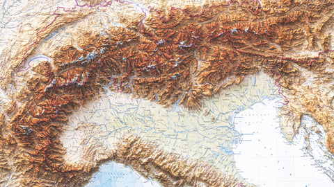 Detail of a topographic shaded relief map of Alps froma  1965 topographic map