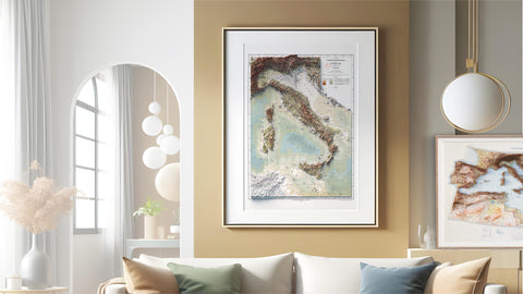 Italy topographic map published in 1888 hanged on the wall in shaded relief, by VizCart