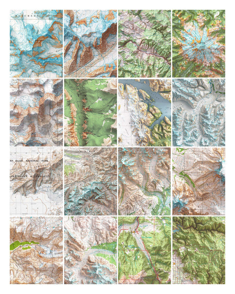mosaic image of USA shaded relief mountain maps realized by VizCart