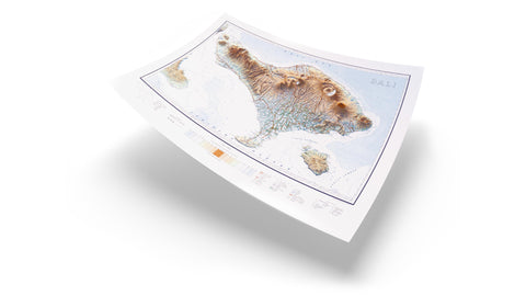 Bali topographic map published in 1935 in shaded relief shows up the 3D enhancing result