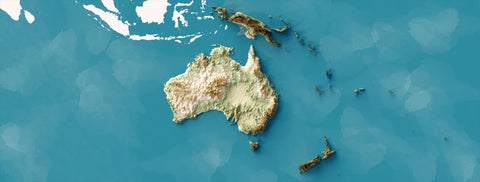 Our collection of Oceania shaded relief maps, created by VizCart VizArt