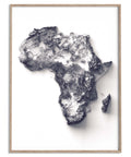 Africa, Elevation tint - White, 2D printed shaded relief map with 3D effect of Africa with monochrome white tint. Shop our beautiful fine art printed maps on supreme Cotton paper. Vintage maps digitally restored and enhanced with a 3D effect. VizCart from Vizart