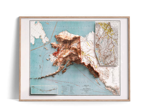 Alaska (USA), Topographic map - 1898, 2D printed shaded relief map with 3D effect of a 1898 topographic map of Alaska (USA). Shop our beautiful fine art printed maps on supreme Cotton paper. Vintage maps digitally restored and enhanced with a 3D effect., VizCart from Vizart