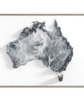 Australia, Elevation tint - White, 2D printed shaded relief map with 3D effect of Australia with white hypsometric tint. Shop our beautiful fine art printed maps on supreme Cotton paper. Vintage maps digitally restored and enhanced with a 3D effect. VizCart from Vizart