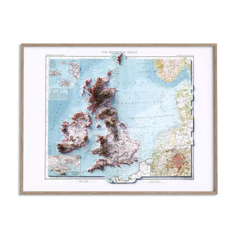 British-Irish Isles, Topographic map - 1911, 2D printed shaded relief map with 3D effect of a 1911 topographic map of Britain and Ireland (British-Irish Isles). Shop our beautiful fine art printed maps on supreme Cotton paper. Vintage maps digitally restored and enhanced with a 3D effect., VizCart from Vizart