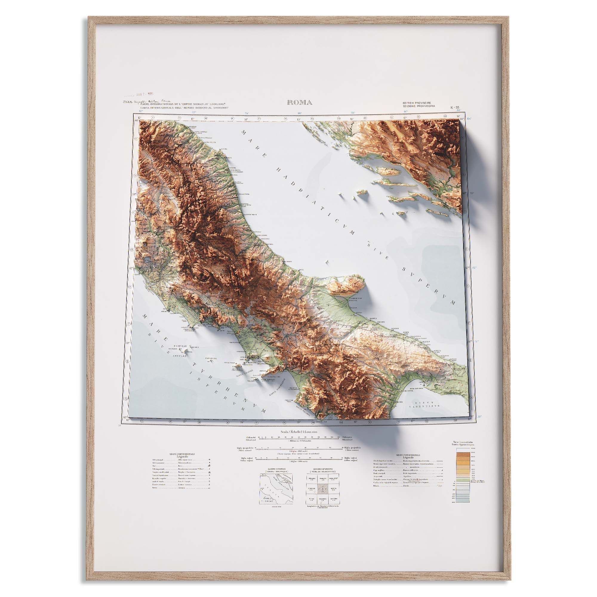 Rome (Italy), Topographic map - 1931, 2D fine art printed shaded relief