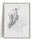 Colombia, Elevation tint - White, 2D printed shaded relief map with 3D effect of Colombia with white tint. Shop our beautiful fine art printed maps on supreme Cotton paper. Vintage maps digitally restored and enhanced with a 3D effect., VizCart from Vizart