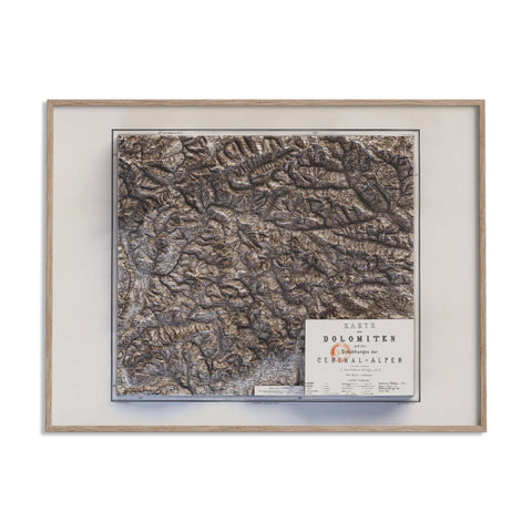 Dolomites (Italy), Topographic map - 1880, 2D printed shaded relief map with 3D effect of a 1880 topographic map of Dolomites (Italy). Shop our beautiful fine art printed maps on supreme Cotton paper. Vintage maps digitally restored and enhanced with a 3D effect. VizCart from Vizart