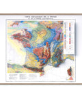 France 1980 geological restored antique shaded relief map print on fine art paper framed