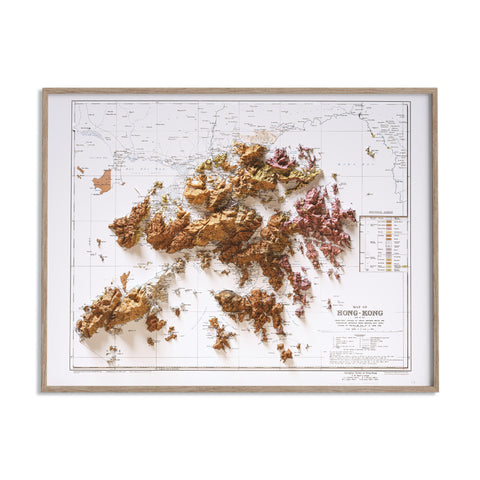 Hong Kong, Geological map - 1936, 2D printed shaded relief map with 3D effect of a 1936 geological map of Hong Kong. Shop our beautiful fine art printed maps on supreme Cotton paper. Vintage maps digitally restored and enhanced with a 3D effect., VizCart from Vizart