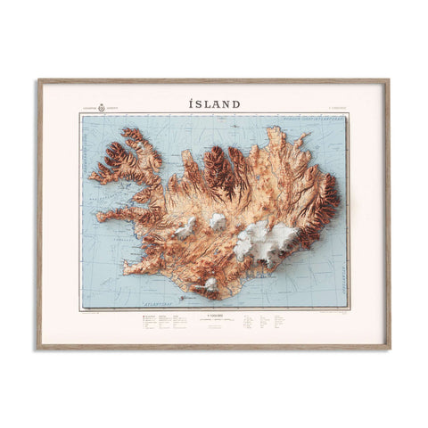 Iceland, Topographic map - 1963, 2D printed shaded relief map with 3D effect of a 1963 topographic map of Iceland. Shop our beautiful fine art printed maps on supreme Cotton paper. Vintage maps digitally restored and enhanced with a 3D effect., VizCart from Vizart