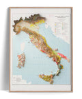Italy, Soil map - 1966, 2D printed shaded relief map with 3D effect of a 1966 soil map of Italy. Shop our beautiful fine art printed maps on supreme Cotton paper. Vintage maps digitally restored and enhanced with a 3D effect., VizCart from Vizart