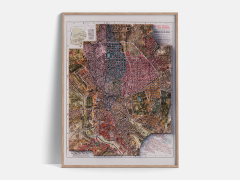 Madrid (Spain), City map - 1940, 2D printed shaded relief map with 3D effect of a 1940 city map of Madrid. Shop our beautiful fine art printed maps on supreme Cotton paper. Vintage maps digitally restored and enhanced with a 3D effect., VizCart from Vizart