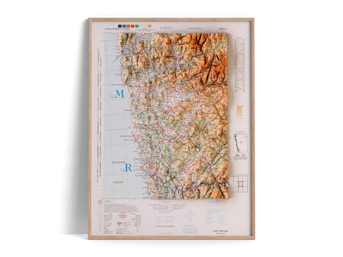 Porto (Portugal), Topographic map - 1944, 2D printed shaded relief map with 3D effect of a 1944 topographic map of Porto (Portugal). Shop our beautiful fine art printed maps on supreme Cotton paper. Vintage maps digitally restored and enhanced with a 3D effect., VizCart from Vizart