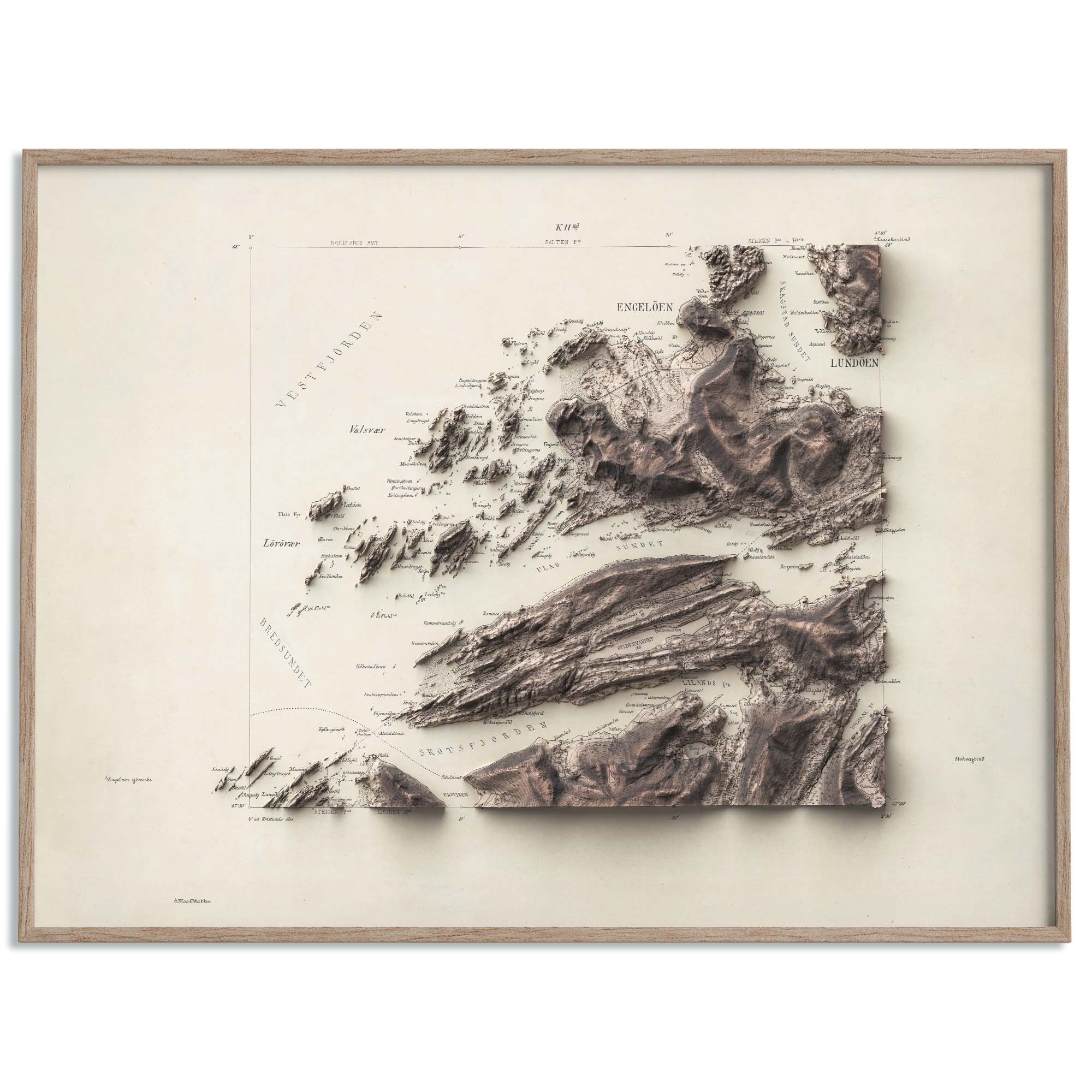 Steigen (Norway), Topographic map - 1902, 2D fine art printed shaded ...