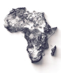 Africa, Elevation tint - White, 2D printed shaded relief map with 3D effect of Africa with monochrome white tint. Shop our beautiful fine art printed maps on supreme Cotton paper. Vintage maps digitally restored and enhanced with a 3D effect., VizCart from Vizart