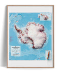 Antarctica, Topographic map - 1986, 2D printed shaded relief map with 3D effect of a 1986 topographic map of Antarctica, with McDonald Islands and Heard Island and Macquarie Island inset. Shop our beautiful fine art printed maps on supreme Cotton paper. Vintage maps digitally restored and enhanced with a 3D effect., VizCart from Vizart
