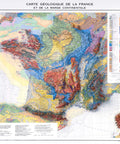 France 1980 geological restored antique shaded relief map print on fine art paper