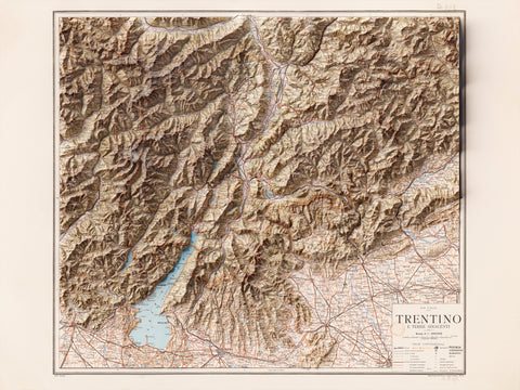 Trentino (Italy), Topographic map - 1916, 2D printed shaded relief map with 3D effect of a 1916 topographic map of Trentino (Italy). Shop our beautiful fine art printed maps on supreme Cotton paper. Vintage maps digitally restored and enhanced with a 3D effect., VizCart from Vizart