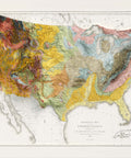 USA, Geological map - 1874, 2D printed shaded relief map with 3D effect of a 1874 geological map of United States of America. Shop our beautiful fine art printed maps on supreme Cotton paper. Vintage maps digitally restored and enhanced with a 3D effect. VizCart from Vizart