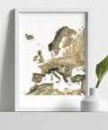 Europe, Elevation tint - Geo, 2D printed shaded relief map with 3D effect of Europe with geo hypsometric tint. Shop our beautiful fine art printed maps on supreme Cotton paper. Vintage maps digitally restored and enhanced with a 3D effect., VizCart from Vizart