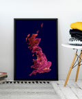 Great Britain (UK), Elevation tint - Magma, 2D printed shaded relief map with 3D effect of Great Britain with magma hypsometric tint. Shop our beautiful fine art printed maps on supreme Cotton paper. Vintage maps digitally restored and enhanced with a 3D effect. VizCart from Vizart