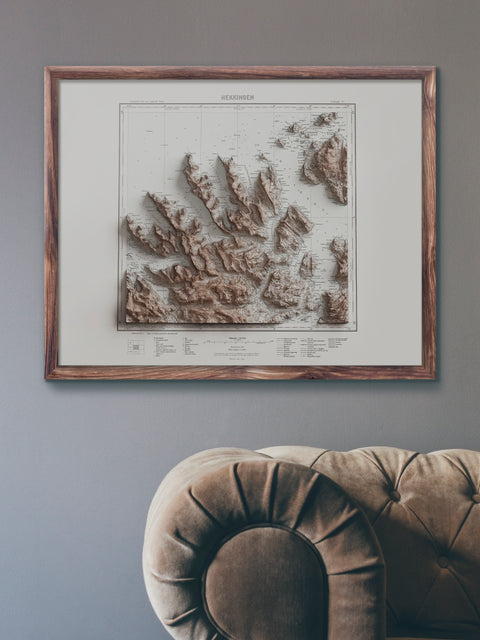 Hekkingen (Norway), Topographic map - 1930, 2D printed shaded relief map with 3D effect of a 1930 topographic map of Hekkingen (Norway). Shop our beautiful fine art printed maps on supreme Cotton paper. Vintage maps digitally restored and enhanced with a 3D effect., VizCart from Vizart