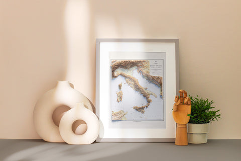 Italy, Topographic map - 1922, 2D printed shaded relief map with 3D effect of a 1922 topographic map of Italy. Shop our beautiful fine art printed maps on supreme Cotton paper. Vintage maps digitally restored and enhanced with a 3D effect., VizCart from Vizart