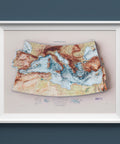 Mediterranean Sea Bathymetric, Topographic map - 1937, 2D printed shaded relief map with 3D effect of a 1937 topographic map of Mediterranean Sea with bathyimetric. Shop our beautiful fine art printed maps on supreme Cotton paper. Vintage maps digitally restored and enhanced with a 3D effect., VizCart from Vizart
