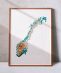 Norway, Elevation tint - Spectral, 2D printed shaded relief map with 3D effect of Europe with spectral hypsometric tint. Shop our beautiful fine art printed maps on supreme Cotton paper. Vintage maps digitally restored and enhanced with a 3D effect., VizCart from Vizart