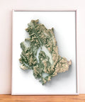 Umbria (Italy), Elevation tint - Geo, 2D printed shaded relief map with 3D effect of Umbria (Italy) with geo hypsometric tint. Shop our beautiful fine art printed maps on supreme Cotton paper. Vintage maps digitally restored and enhanced with a 3D effect., VizCart from Vizart