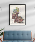 West Germany 1963 soil restored antique shaded relief map print on fine art paper wall decor